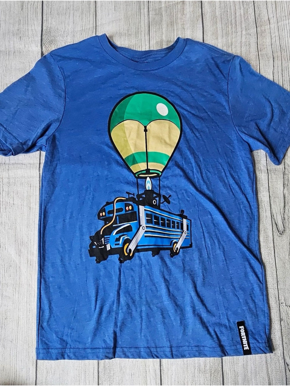 Fortnite Boys' Blue Short-Sleeve Graphic Tee - Hot Air Bus